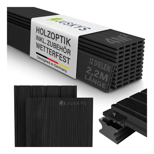 Juskys WPC Terrassendielen 4 m² - Wetterfeste Dielen in Anthrazit - Verwandle deinen Garten mit den WPC-Terrassendielen 4 m² in eine Oase der Entspannung. Die wetterfesten Dielen bieten eine ansprechende Holzoptik und hohe Langlebigkeit für langfristigen Genuss.