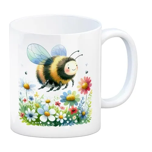 speecheese Hummel auf Blumenwiese Kaffeebecher Dickes Insekt Tasse mit Fliegender Hummel Motiven Pollen-Sammelnde Insekten auf Blumenwiese - Natur Pur Design
