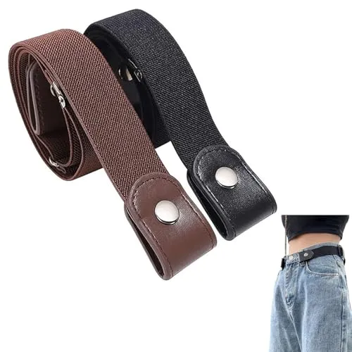 Eterspr 2 Stück Invisible Elastic Belt, Schnallenfreier Verstellbarer Gürtel Ohne Schnalle, Unsichtbarer Elastischer Gürtel, für Damen- und Herrenjeans, Shorts, Lange Röcke(Schwarz, Braun)