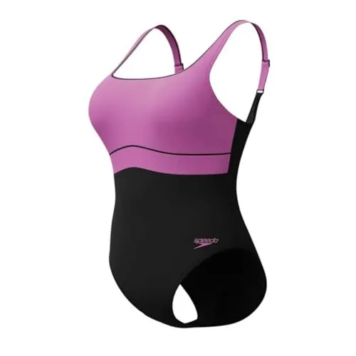 Speedo SPDSCU CNTR Eclipse Badeanzug Damen, Schwarz-Violett, Größe 38 - Badeanzug für Damen mit verstellbaren Trägern, figurformendem Design und chlorresistentem Material – ideal für sportliche Aktivitäten und umweltbewusste Schwimmerinnen.