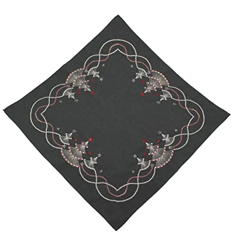 Haus und Deko Mitteldecke Weihnachten Stickerei Weihnachtsdeko Leinenoptik Tischdecke Advent 85 x 85 cm Kirche Schneemann Tannenbaum Winter Advent (Tannenbaum)