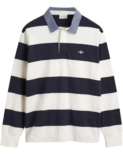 Produktbild GANT Herren REG Chambray Stripe Heavy Rugger T-Shirt, Eggshell, XXL