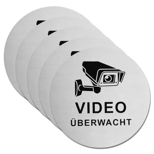 Schild Videoüberwachung Privatgrundstück 5 Stück Aufkleber Videoüberwachung Schild Kameraüberwachung Selbstklebend Aufkleber Videoüberwachung für Innen und Außenbereich (10 cm)