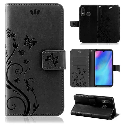 Handy Tasche Huawei P30 Lite Handyhülle Schutz Flip Cover Buch Case Etui Schwarz
