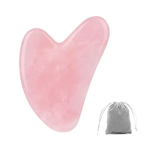 Gua Sha Rosenquarz Herzform Guasha Jade Stein Kratz-Massage Tool für Gesicht, Augen, Hals zur Hautpflege, Schönheit und Entspannung der Körpermuskulatur Hellrosa (Rosa Quarz)