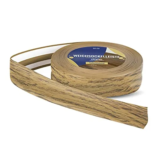 DQ-PP WEICHSOCKELLEISTE – 5m – eiche – 32x23mm – PVC – selbstklebend – Knickwinkel Fussleisten Gummileiste Sockelleiste Winkelprofil Abschlussleiste Bodenleiste