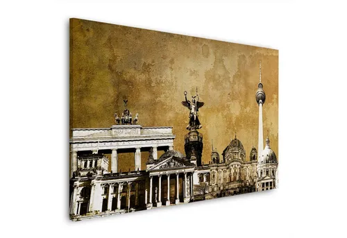 Artedinoi Leinwandbild Städte Berlin Gold Style Wandbild Leinwandbild Kunst XXL Deko