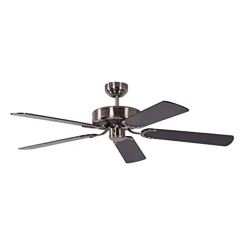 Deckenventilator Potkuri ohne Beleuchtung, 132 cm, Gehäuse gealtertes Silber - Ventilator für Räume bis 25m², stilvolle schwarze Flügel, energiesparend mit 3-Stufen Steuerung und leisen Betrieb. Ideal für Sommer- und Winterbetrieb mit Heizkostenersparnis.