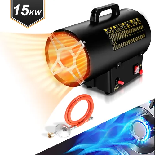 Gasheizgebläse Gasheizer Heizgerät Gasstrahler Gas Heizgebläse manuelle Zündung Gaskanone 15000W für 225m2 Werkstätten, Straßenbrücken, Eisen