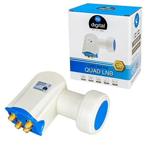 hb-digital Quad Ultra LNB NW LNC für 4 Teilnehmer/Receiver [2X Test Sehr gut] Direktanschluss zum Satellitenempfang Full HDTV 4K Weiss vergoldete Kontakte