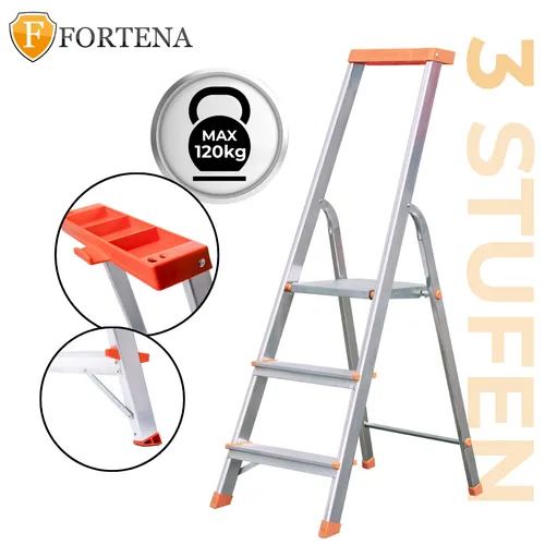 Stehleiter Haushaltsleiter mit Ablage 3 Stufen