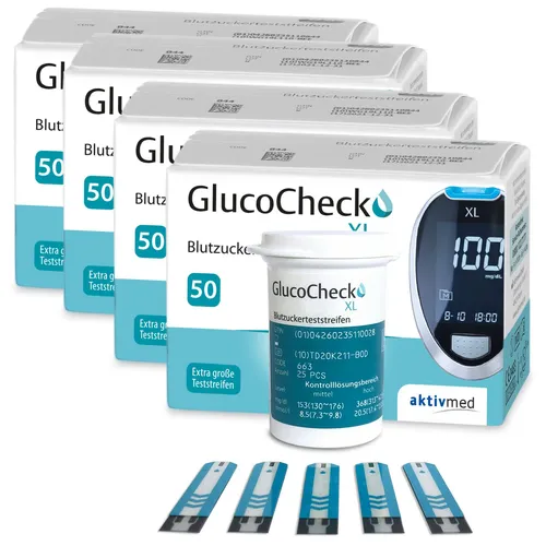 GlucoCheck XL Blutzuckerteststreifen 4x 50 St - Blutzuckermessgeräte – Präzise und zuverlässige Blutzuckermessung für Diabetiker, ideal für den täglichen Gebrauch.