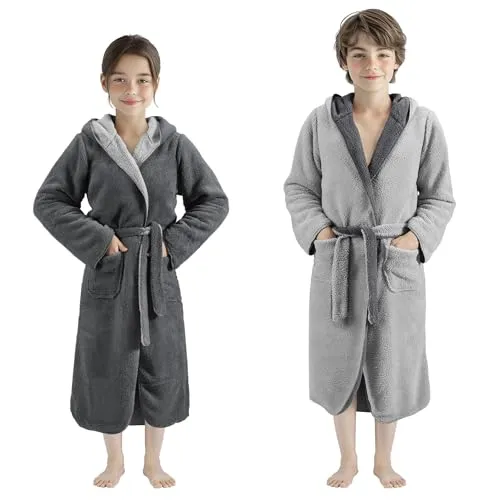HOMELEVEL Kuschelfleece Bademantel für Kinder - Wende-Morgenmantel mit Taschen - Bademäntel für Mädchen, super weich und warm, ideal für kalte Tage - beidseitig tragbar und stylisch!