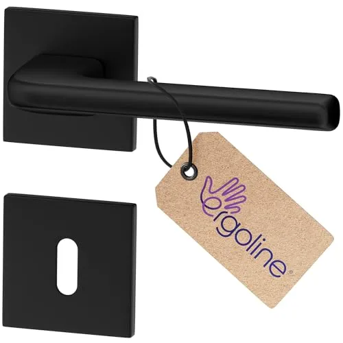 ERGO line Modern Design, Schwarz Türbeschlag DISCO, Türgriff für Zimmertüren Schwarz Matt, Eckig Drückergarnitur, Die ultra-feine Silhouette, Türbeschlag, Türklinke Schwarz, Türdrücker