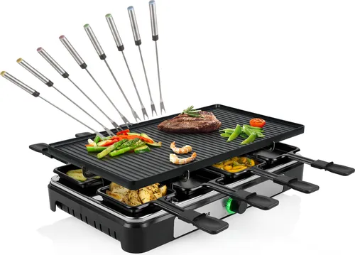 RACLETTE Partygrill für 8 Personen wendbare Grillplatte 1400Watt & Teppangabeln