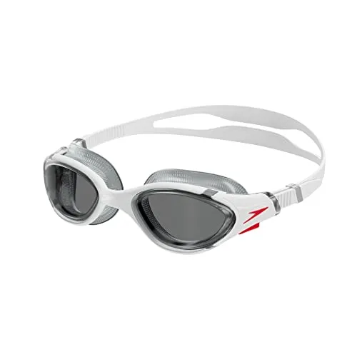 SPEEDO Herren Brille BIOFUSE 2.0 WHITE/SMOKE - Schwimmbrille mit innovativer Biofuse®-Technologie, neuem Druckknopfmechanismus und superweichen Dichtungen für optimalen Komfort und Passform.