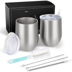 Weinbecher Edelstahl Deckel Kaffee Bier Silber 2 Stück 1er Pack