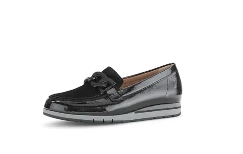 Gabor Damen Klassische Ballerinas - Schwarz (Uni+Lack) - Damen-Ballerinas mit moderater Mehrweite (G) für optimalen Tragekomfort. Aus hochwertigem Rauleder und Lack gefertigt, ideal für elegante Anlässe.