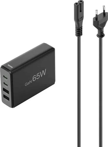 Hama 4-Fach USB GaN Ladestation 65W - Netzteile & Ladegeräte – Leistungsstarkes 4-in-1 Ladegerät für bis zu vier Geräte gleichzeitig, ideal für Smartphones, Tablets und Laptops, mit Schnellladefunktion und kompaktem Design.
