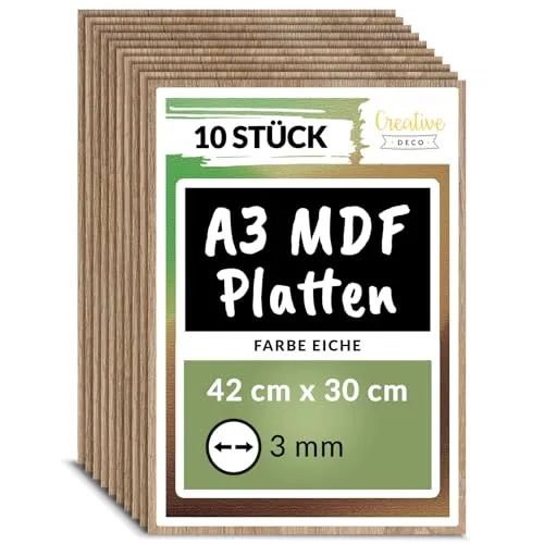 Creative Deco A3 MDF Platten, 10-tlg - Dünne Holz-Platten für Laser und CNC Router, ideal für kreative Bastelprojekte und Modellierung