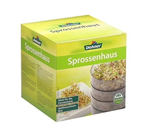 Dehner Sprossenhaus, 4 Schalen zur Anzucht von Keimsprossen - Garten- & Gewächshaus-Zubehör: Einfach selbst Keimsprossen ziehen, ideal für Balkon oder Fensterbank, spülmaschinenfest und mit 4 stapelbaren Schalen für gesunde, frische Sprossen.