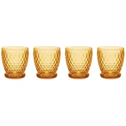 Villeroy & Boch Boston Coloured Becher 330 ml 4er Set - Saffron - Gläser: 4er Set bunte Kristallbecher mit Facettenmuster, ideal für Whisky und Cocktails, spülmaschinengeeignet und perfekt für Gartenpartys.
