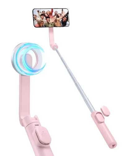 Spigen MagSafe Selfie Stick Stativ [Wondersnap] [MagFit-Technologie & Bluetooth-Fernbedienung] Tripod kompatibel mit iPhone 16/15/14/13 Serien, Galaxy S25/S24/S23 und Allen Smartphones - Peach Pink