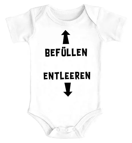 MoonWorks® Baby Body mit Spruch lustig befüllen entleeren Bio-Baumwolle Jungen & Mädchen weiß 3-6 Monate