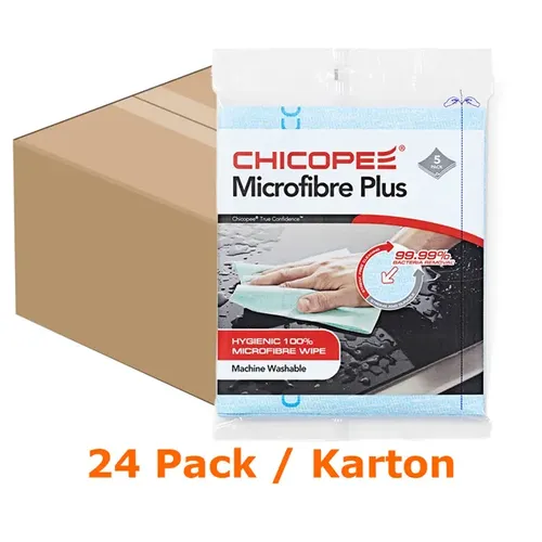 Produktbild CHICOPEE DURADRY Mikrofasertücher blau 120 Stück im Karton Karton mit 24 x 5 Tücher je Pack, Tuchgröße ca. 34 x 40 cm M74-721