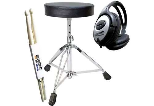 keepdrum Schlagzeug Zubehörset - Hocker, Kopfhörer & Sticks - Komplettes Schlagzeug Zubehörset mit höhenverstellbarem Hocker, leichtem Stereo-Kopfhörer und Hickory-Sticks für optimale Leistung und Komfort beim Spielen.