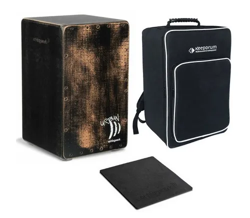 Schlagwerk CP5230 Cajon Grunge Black mit Tasche - Percussion-Instrument mit Open Sound Bauweise für direkte Snareansprache und durchsetzungsstarken Bass-Sound, ideal für Live-Einsätze.