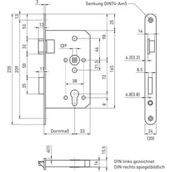 BMH Fluchttürschloss 6028 1-flügelig - rechts , 24 mm