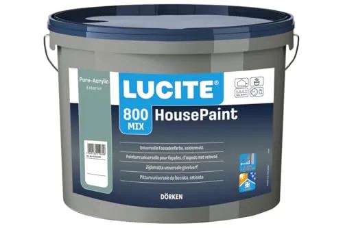 LUCITE House-Paint 1L Universal Fassadenfarbe, weiss, seidenmatt - Lacke, umweltschonende Fassadenfarbe, wasserverdünnbar und schlagregendicht für eine langlebige und einfache Anwendung.