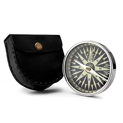 NKlaus Maritim Kompass mit Leder-Etui - Kompasse aus Messing verchromt, ideal für Wanderungen, mit elegantem Leder-Etui für optimalen Schutz und stilvolles Design.