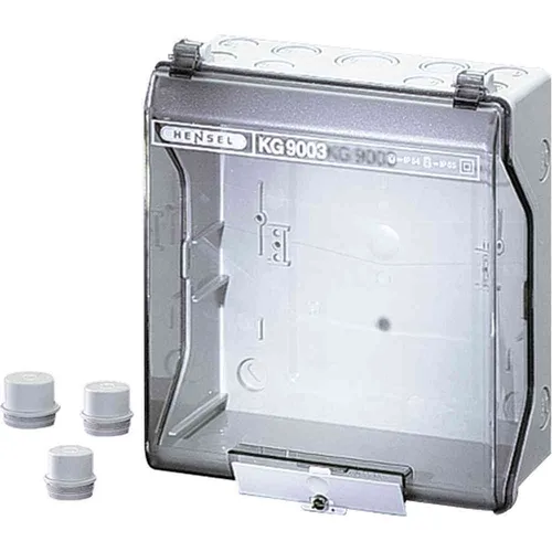 Hensel KG9003 KG-LEERGEHAEUSE O. MONTAGEPL - Servergehäuse aus hochwertigem Thermoplast, ideal für Aufputz-Anwendungen mit Schutzart IP 55 und transparentem Scharnierdeckel für einfachen Zugang.