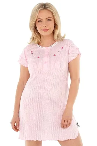 Schuerzenfabrik - Nachthemden für Damen Kurzarm Damennachthemden Nachthemden Damen kurzärmlig gepunktet Größe XXXL / 50, rosa
