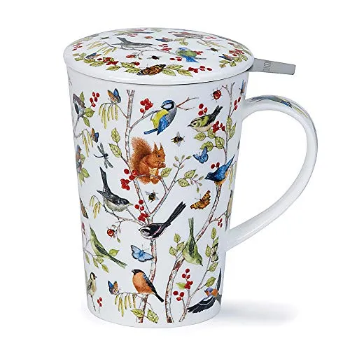 DUNOON Tisaniere Set 3tlg. Secret Woods - 0,44l - Thermobehälter im eleganten Secret Garden-Design, inklusive Metall-Teesieb und hochwertigem Deckel aus Knochenporzellan – ideal für Teeliebhaber!