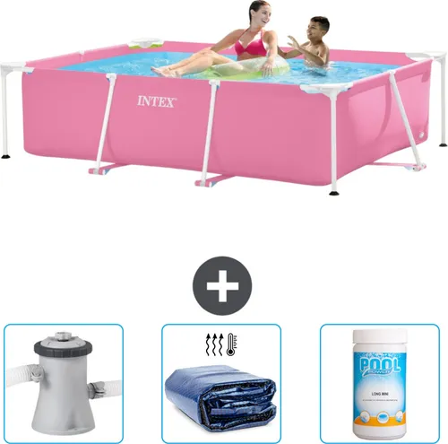 Intex-Schwimmbecken mit rechteckigem Rahmen – 220 x 150 x 60 cm – Rosa – im Lieferumfang enthalten Filterpumpe für Schwimmbad - Sonnensegel - Chlor
