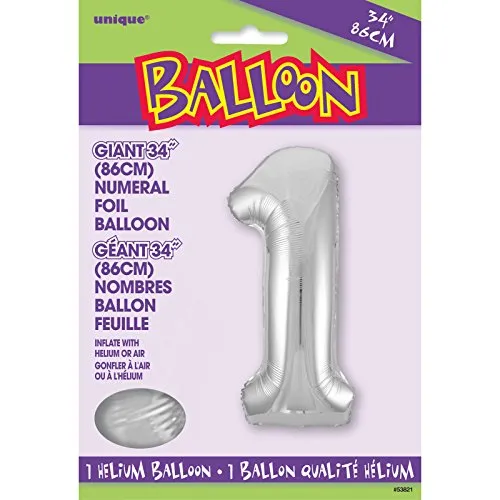 Silberfarbener-Amscan-Nummer-1-Superform-Folienballon, 33 cm x 86 cm