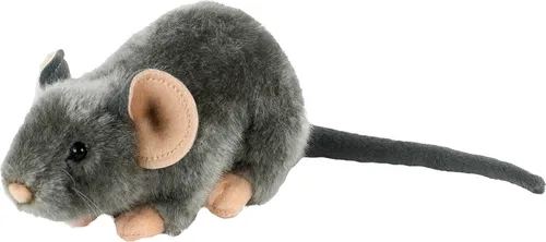 Uni-Toys Kuscheltier Maus liegend 17 cm (30 cm mit Schwanz) grau Plüschtier Plüschmaus