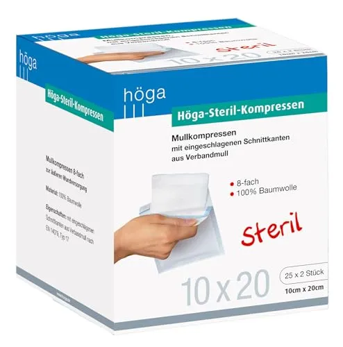 Höga Mullkompressen 20 x 10 cm, steril, 50 Stück