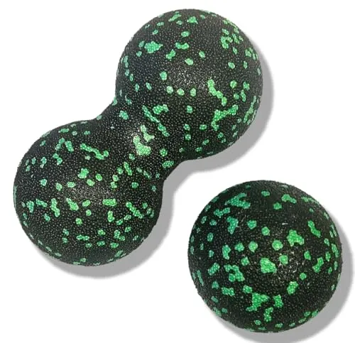 Faszienball Set (Einzelball + Peanut-Lacrosse-Ball), Erdnuss Massageball, Fascia Ball Set für die Wirbelsäule, Füße, Nacken und Rückenentlastung, Tiefengewebsmassage, Triggerpunkt Freisetzung (Grün)