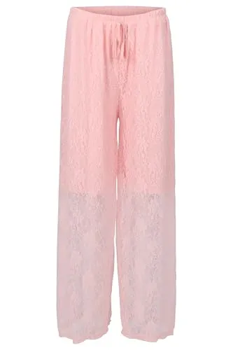 Malito - Damen Spitzenhose - weich fließende Strandhose - Lange Elegante Sommerhose - feminin festlich elastischer Bund 20634 - (Rosa)