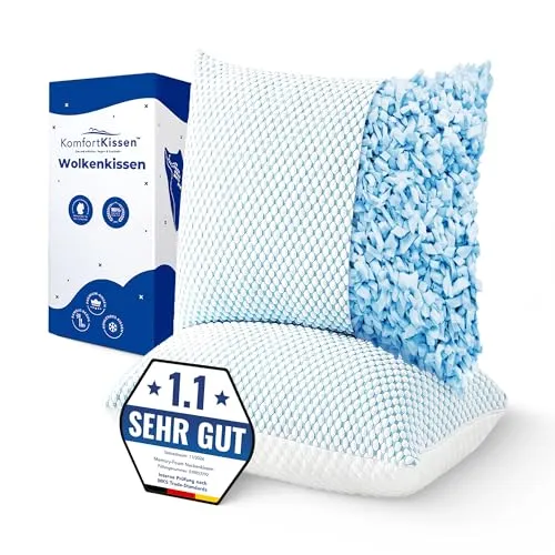 MKS kopfkissen 70x50 2er Set – Ergonomisches Wolkenkissen für Entspannung – Weiches Kissen für Rücken, Seiten & Bauchschläfer – Memory Foam Kissen mit kühlendem Gel für besseren Schlaf - Schlafkissen