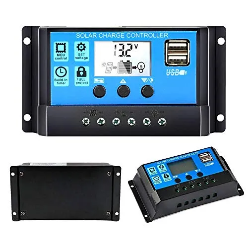 Y&H 10A 12V 24V Automatischer Solarladeregler PWM LCD Dual USB 5V Ausgang Solarpanel Photovoltaik Regler