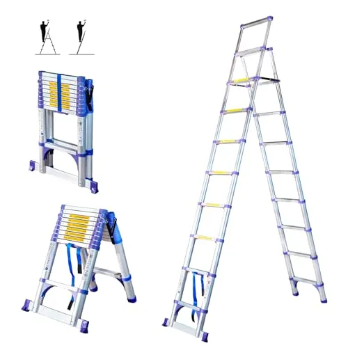 HOSTRÖM Teleskop-Trittleiter 10 Stufen EXTENDACT10, Teleskopleiter 2,9m+2,6m, Faltbare Teleskop-Trittleiter, Max. Arbeitshöhe 4,4m, 5 Jahre Garantie