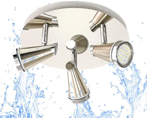 Trango 3-flammig LED Badleuchte IP44 - Feuchtraum Deckenleuchte in Nickel matt & Chrom mit schwenkbaren Strahlern, ideal für Badezimmer und Flur. Inklusive 3x 5W GU10 LED Leuchtmittel für warmweißes Licht und hohe Energieeffizienz.