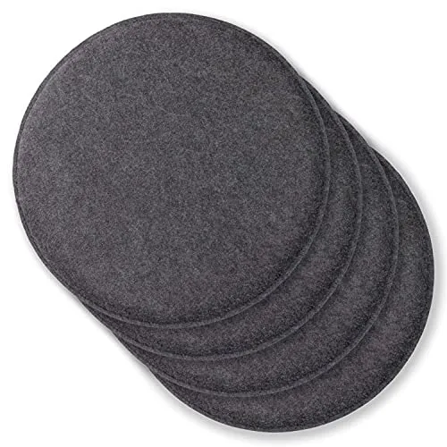 Rubberneck 4er Set rutschfeste Filz Sitzkissen rund, dunkelgrau - Stuhlkissen mit Antirutsch-Noppen für sicheren Sitzkomfort, ideal für lange Veranstaltungen und vielseitig einsetzbar in Küche, Wohnzimmer oder Wartezimmer.