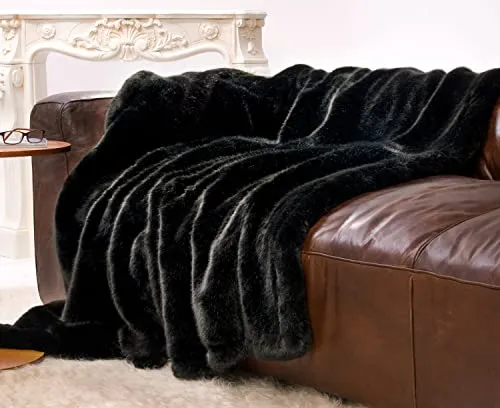 Wohnen & Accessoires GmbH & Co. KG Luxuriöse Felldecke Zobel schwarz - 5 Größen - 150 x 200 cm bis XXL Kunstfell Webpelzdecke Felloptik (260 x 300 cm)