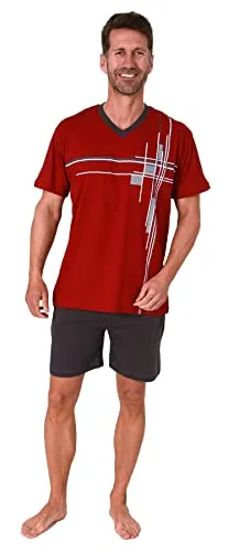 Normann Eleganter Herren Schlafanzug Kurzarm Shorty mit Frontprint – auch in Übergrössen, Farbe:rot, Größe:56